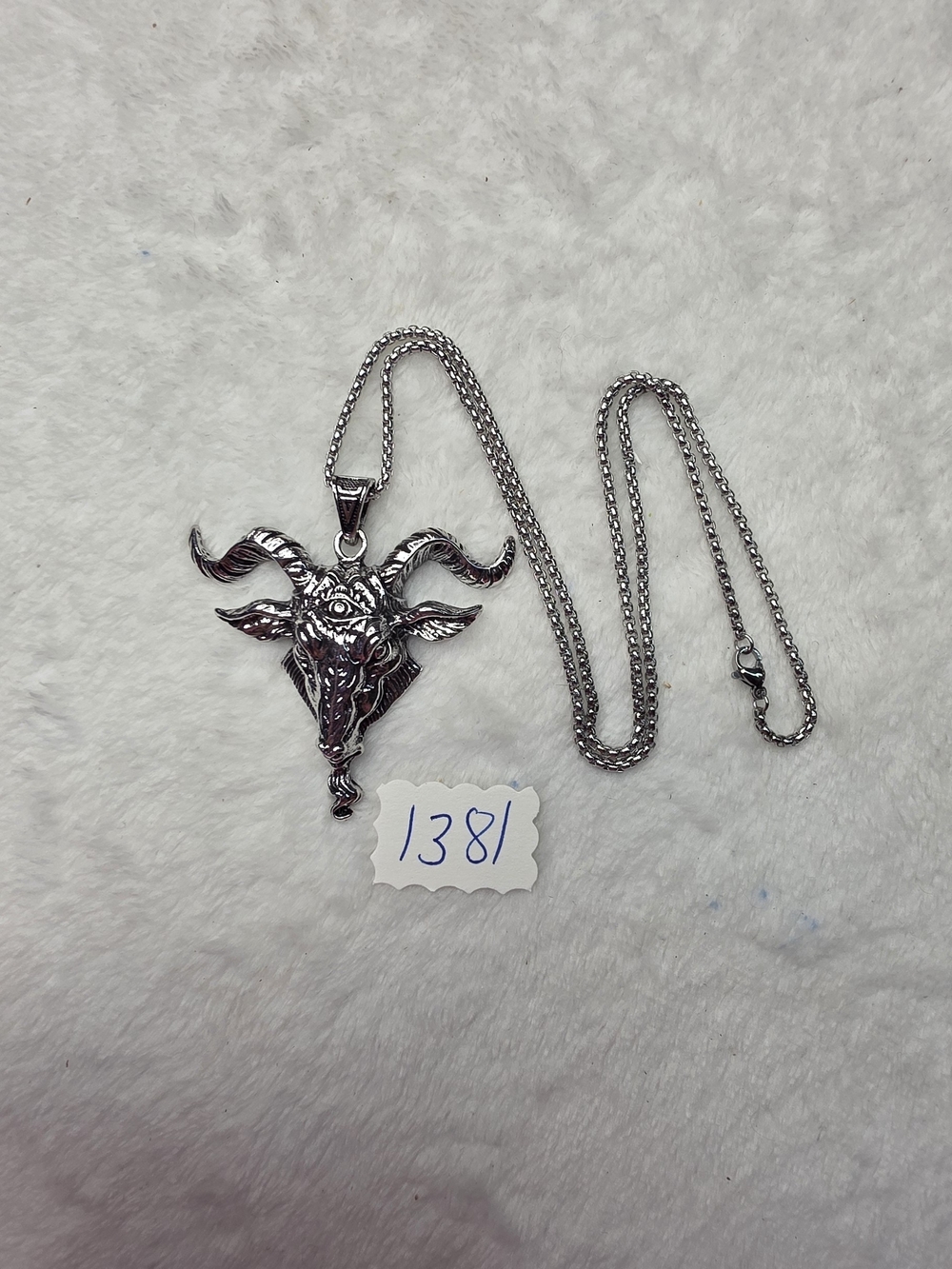 Men's Stainless Demon Goat Head Pendant Necklace - Horned Skull Design